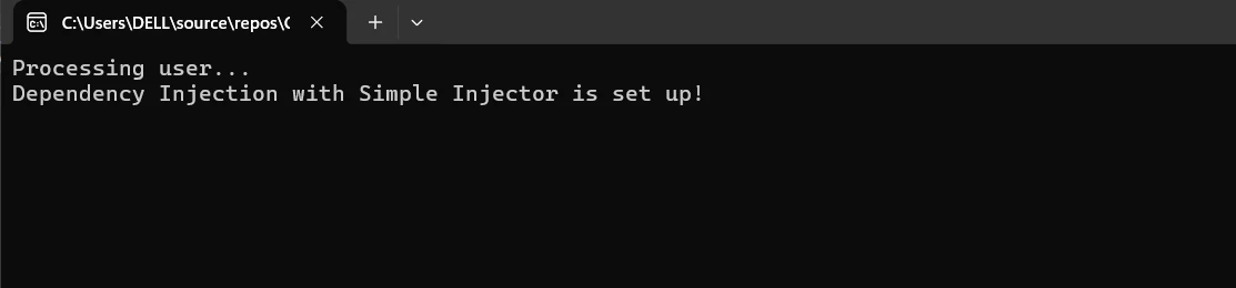 Simple Injector C# (How It Works For Developers): Figure 2 - Console output