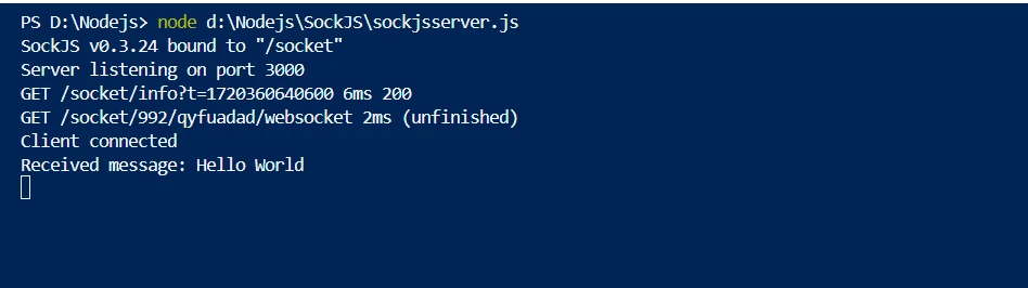 sockjs NPM (How It Works For Developers): Figure 3 - SockJS Server complying configuration output 