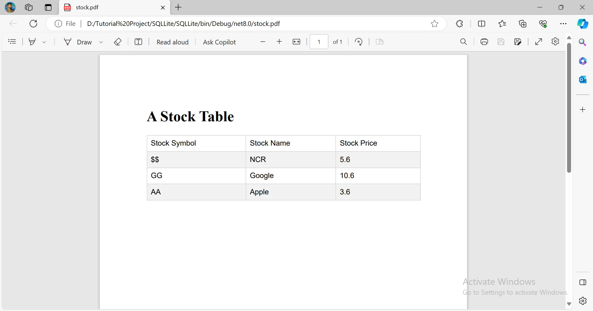 Sqlite C# .NET (How It Works For Developer): Figure 2 - Stock Table Output