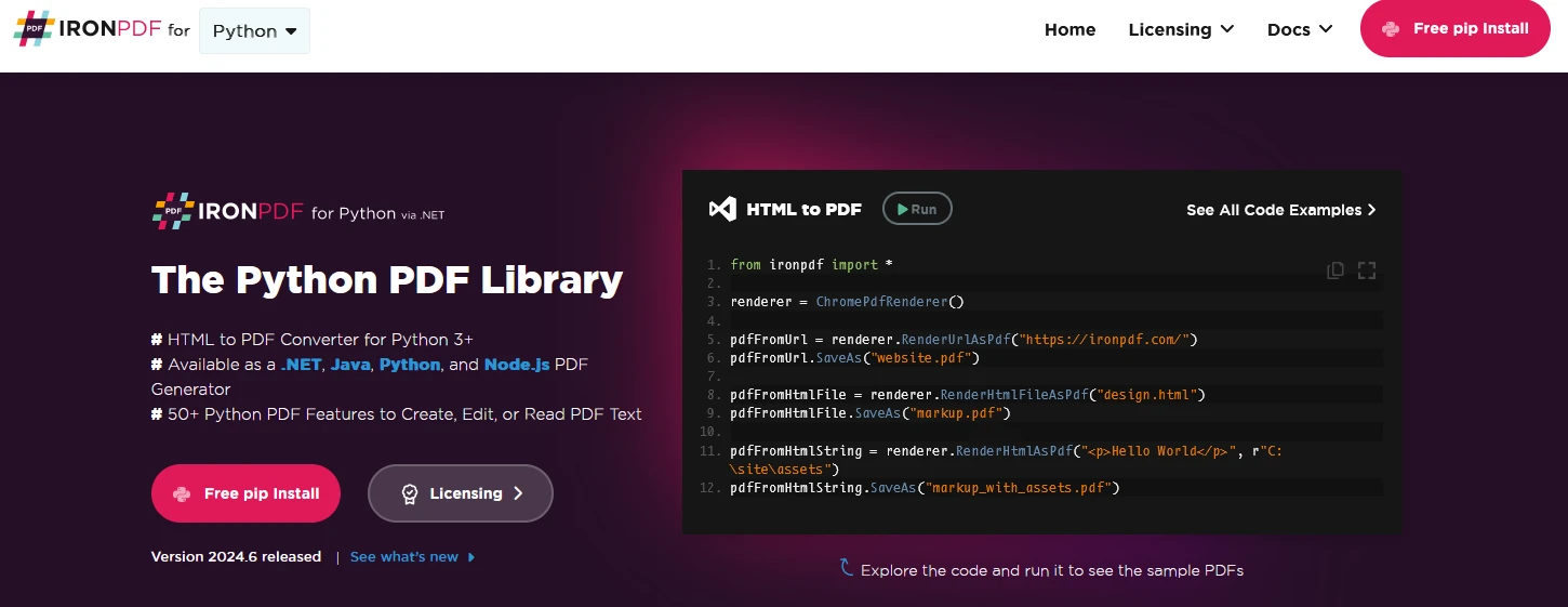 sqlite3 Python (How It Works For Developers): Figure 1 - IronPDF: The Python PDF Library 