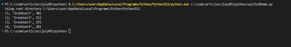 sqlite3 Python（对开发人员的工作原理）：图 2 - 示例控制台输出