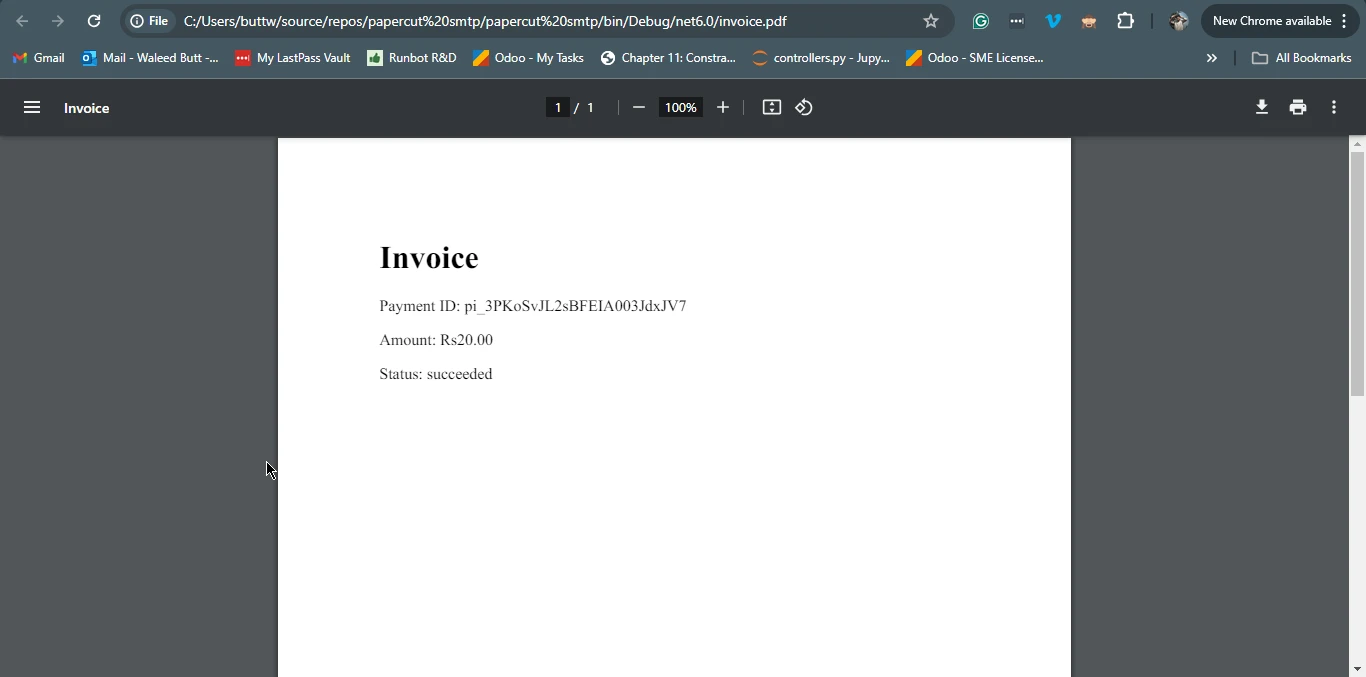 Stripe .NET (How It Works For Developers): Figure 10 - PDF invoice generated using IronPDF via Stripe Service