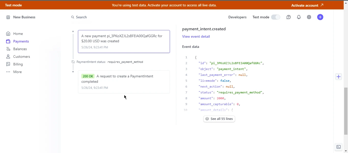 Stripe .NET (ストライプ .NET) (開発者向けの仕組み): 図6 - Stripe Payment Intent