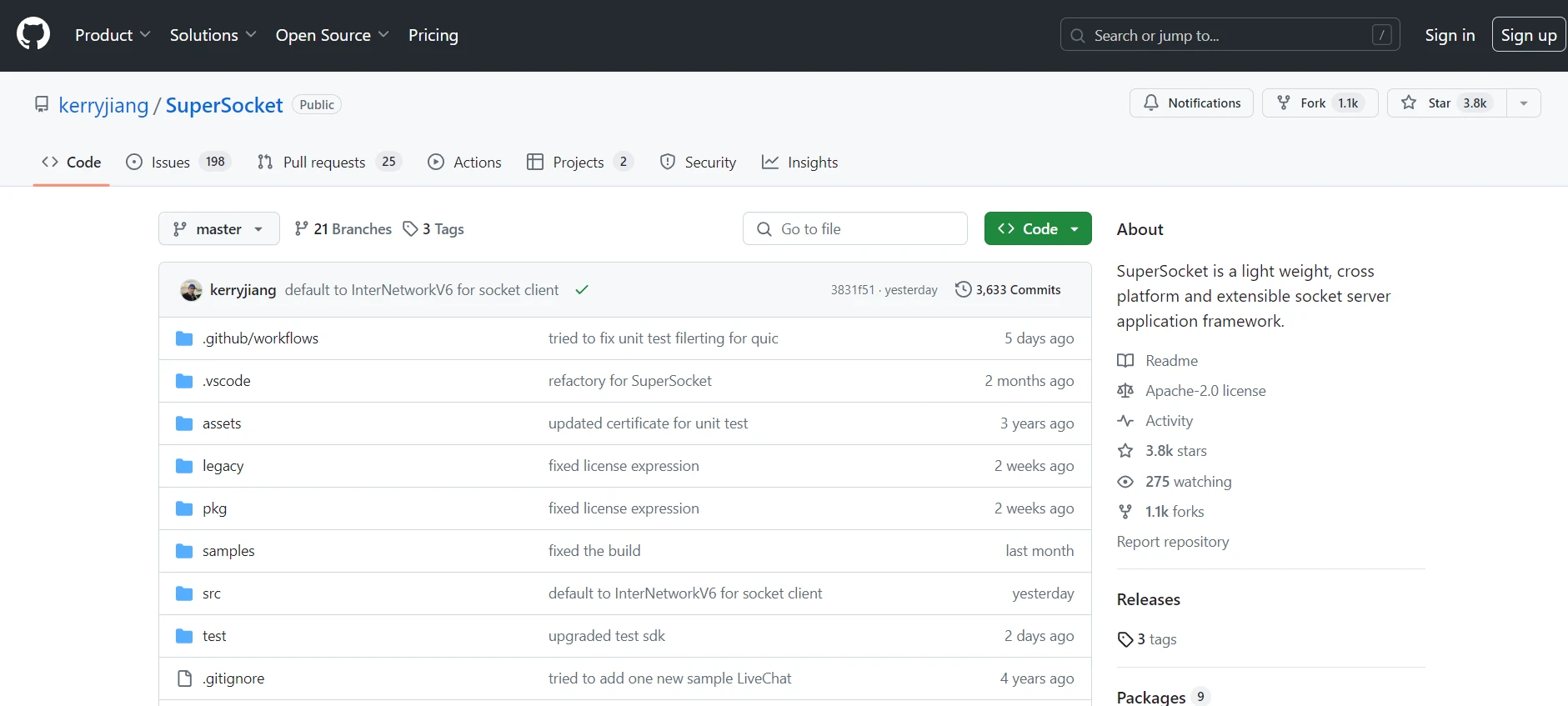 SuperSocket C# Example (How It Works for Developers): Figure 1 - GitHub page for SuperSocket