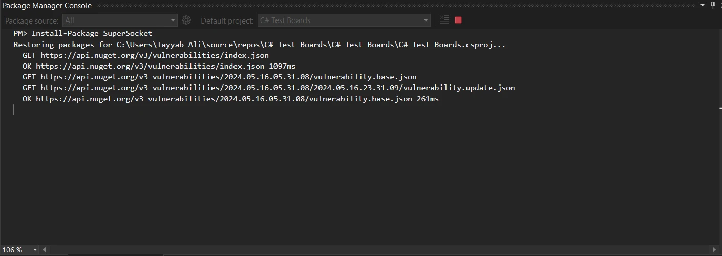 SuperSocket C# Example (How It Works for Developers): Figure 2 - Console output from installing SuperSocket