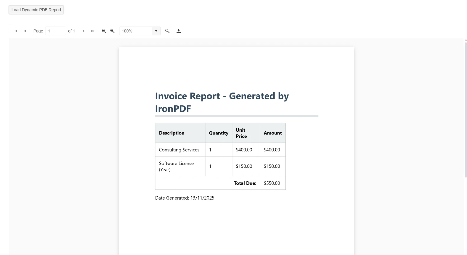 Creating a Telerik Blazor PDF Viewer with IronPDF: Image 2 - Output PDF generated with IronPDF, displayed with our Telerik Blazor Viewer