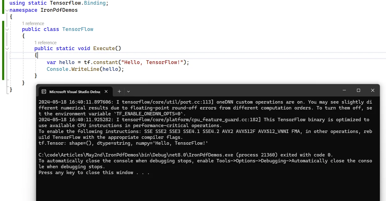 TensorFlow .NET (How It Works For Developers): Figure 1 - Console App Output