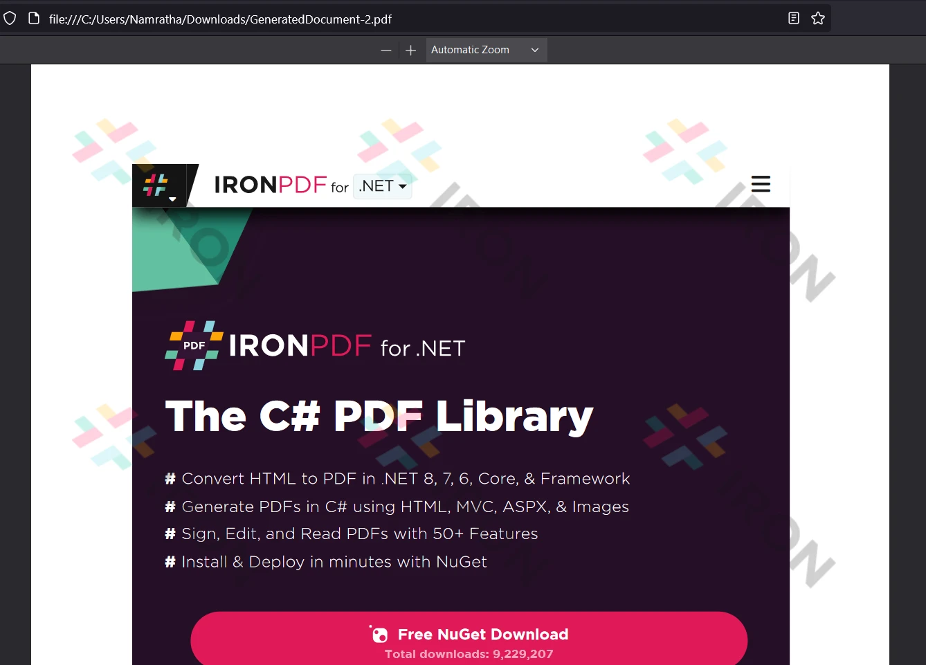 .NET (開発者向けの仕組み)：図10 - IronPDFを使ったHTML URLからPDFへの変換