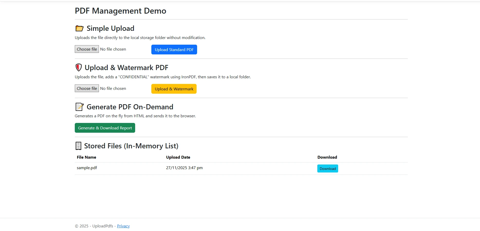 How to Upload and Download PDF Files in ASP .NET C# with IronPDF: Image 1 - UI showing the uploaded PDF