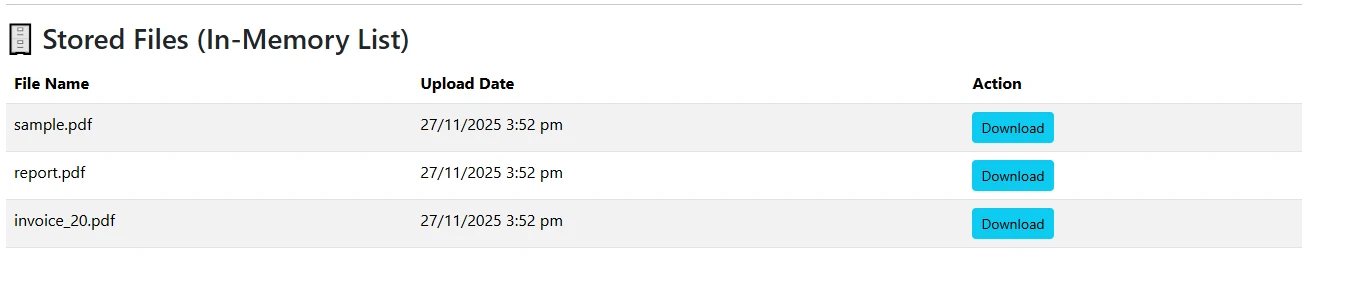 How to Upload and Download PDF Files in ASP .NET C# with IronPDF: Image 3 - List of stored PDF files