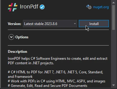How to Convert HTML page to PDF using VB: Figure 7 - IronPDF Installation