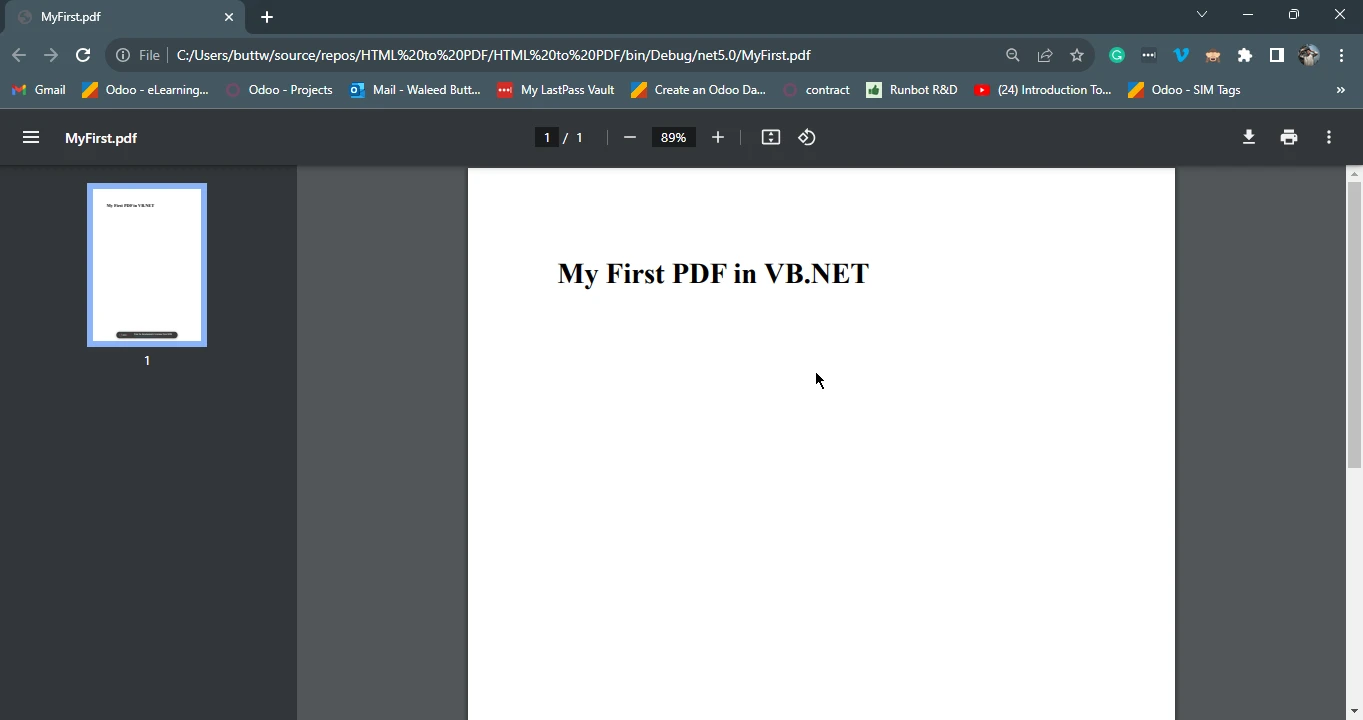 How to Convert HTML page to PDF using VB: Figure 8 - PDF Output in Google Chrome 