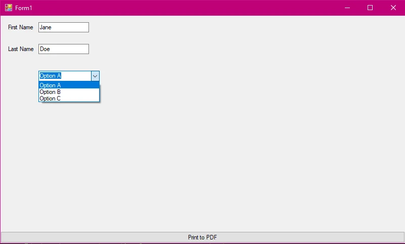 How to Print a VB.NET Form to PDF: Figure 1 - Example Windows Form output