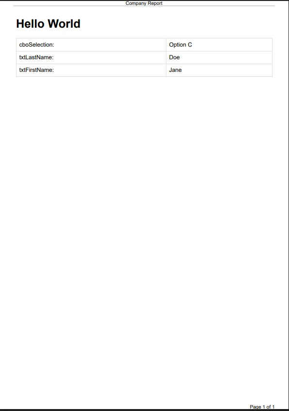 How to Print a VB.NET Form to PDF: Figure 3 - Example PDF output with a custom header and footer