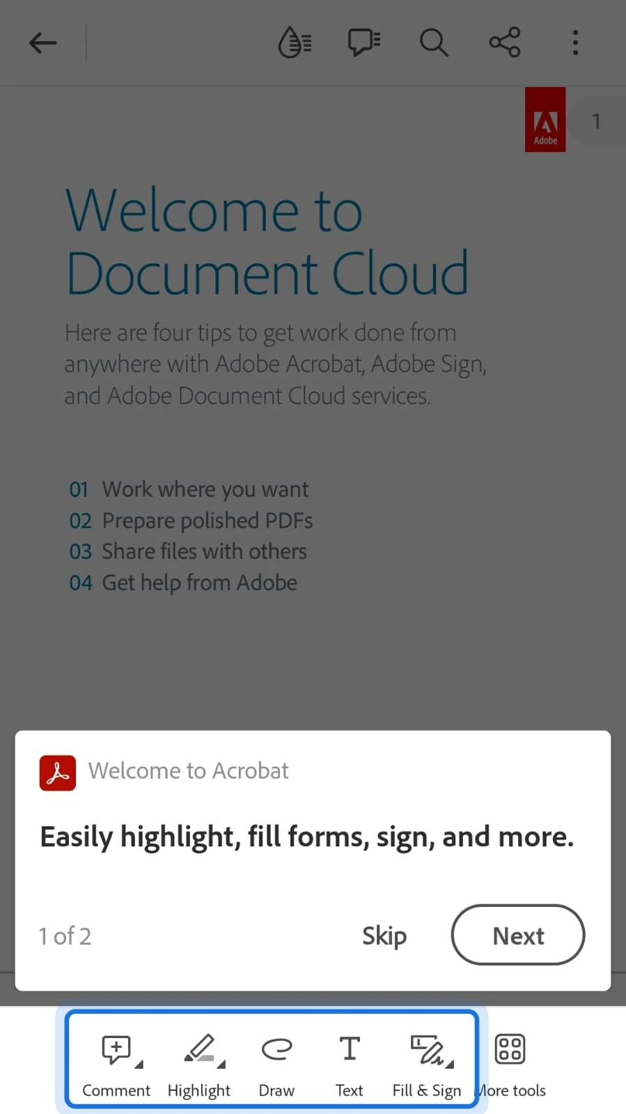How to View PDF files in Android Phone: Figure 3 - Adobe Acrobat tutorial pt. 1