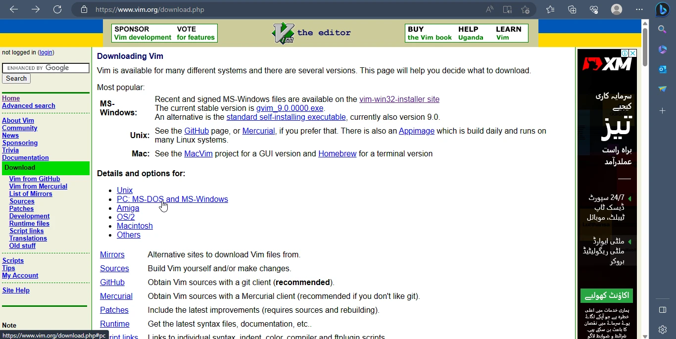 Vim For Windows (How It Works For Developers): Figure 1 - Download Page