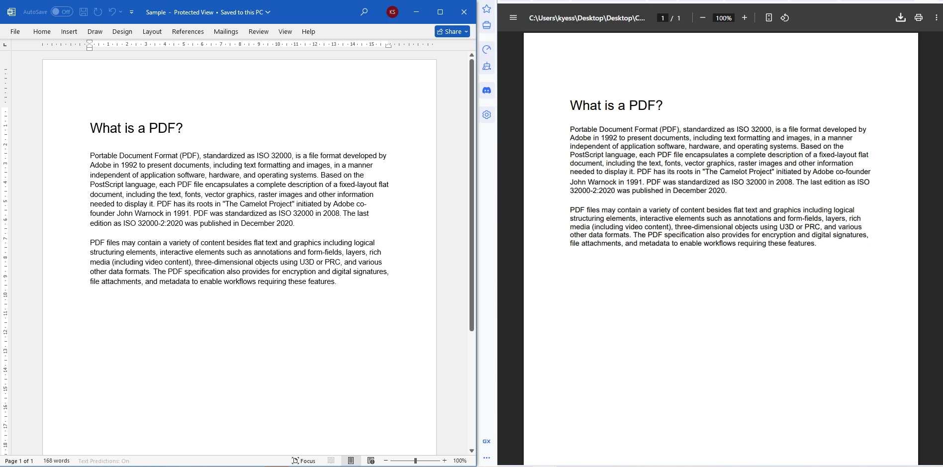 How to Convert Word to PDF ASP.NET with IronPDF: Image 1 - Input Word document vs. output PDF file