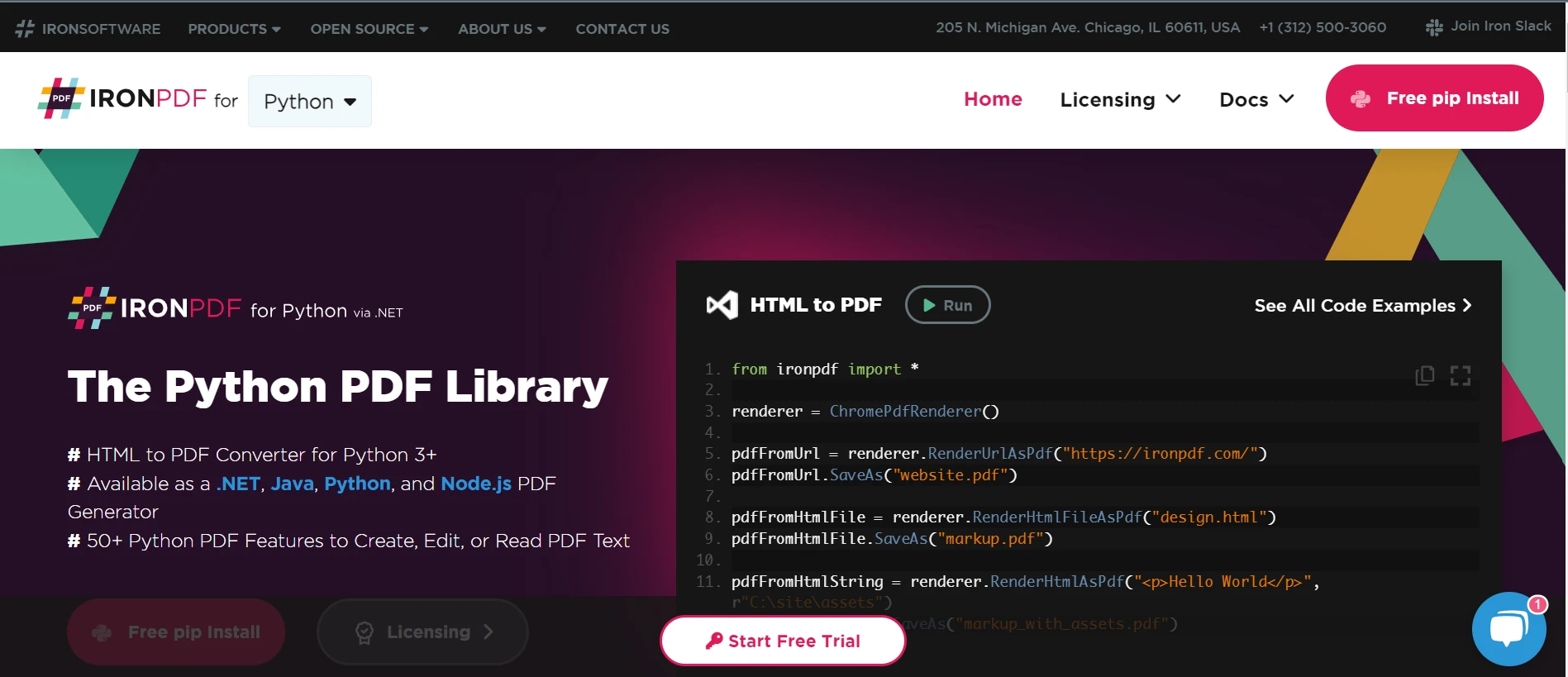 XML.etree Python (How It Works For Developers): Figure 2 - IronPDF webpage