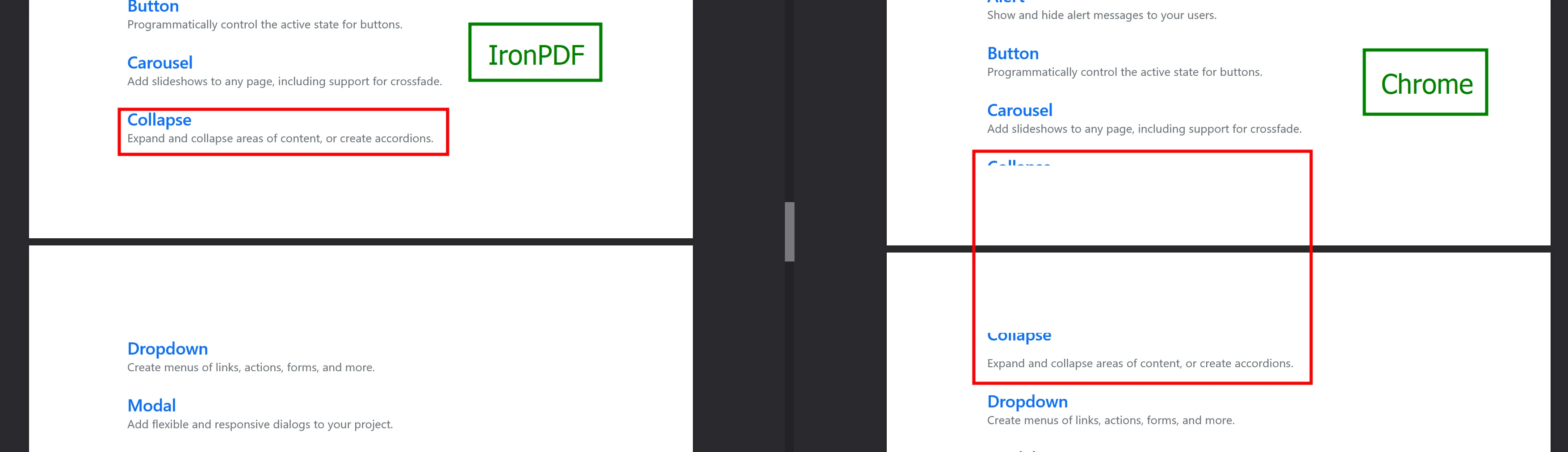 Chromeではテキストが切り取られますが、IronPDFでは切り取られません。