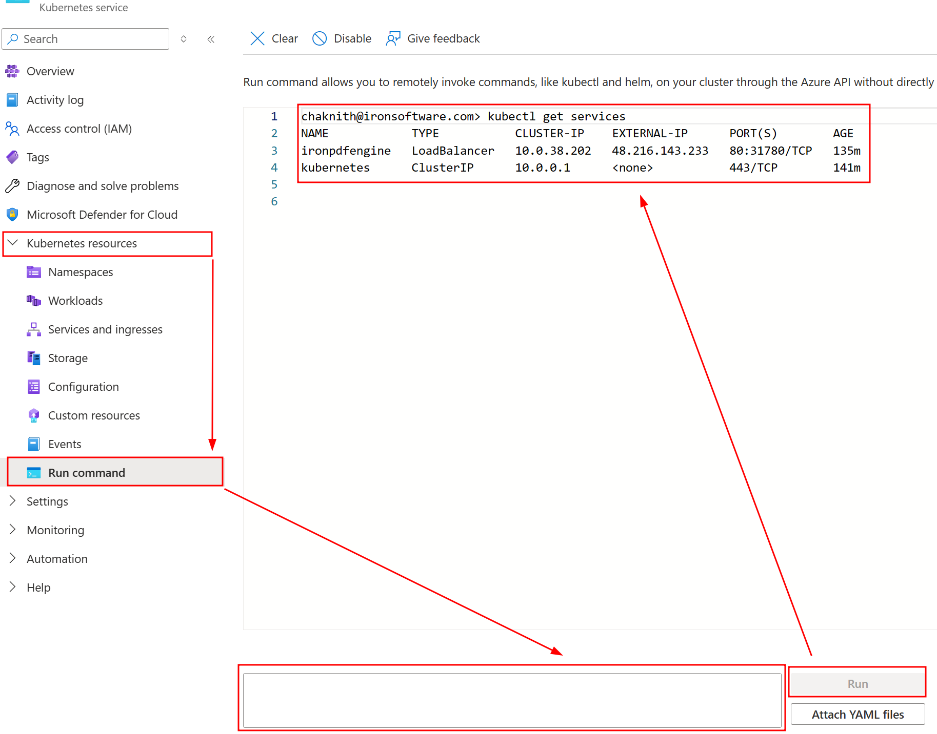  Servicio Kubernetes - comando de ejecución