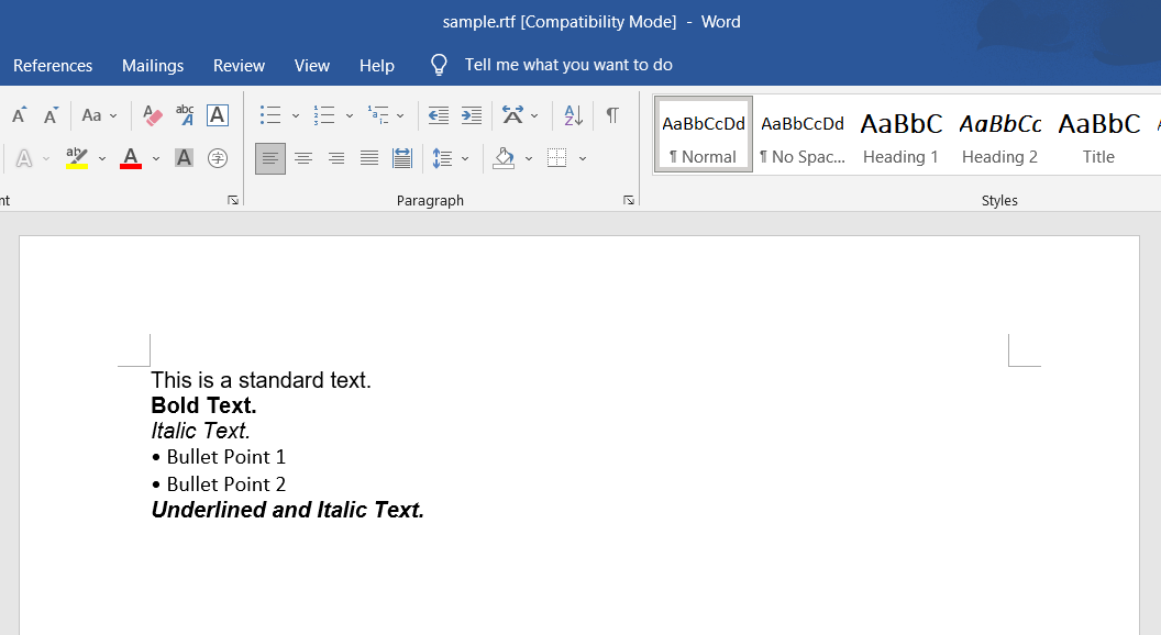 在 Microsoft Word 上開啟 RTF 文件