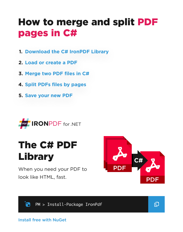 How to merge and split PDF pages in C#