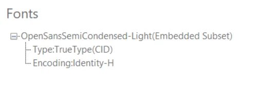 PDF font properties showing TrueType embedding after regeneration