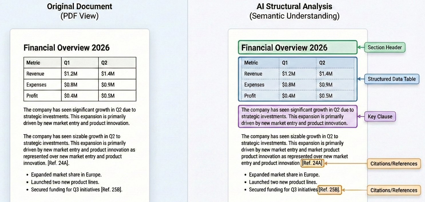 How AI models analyze PDF document structure and identify elements