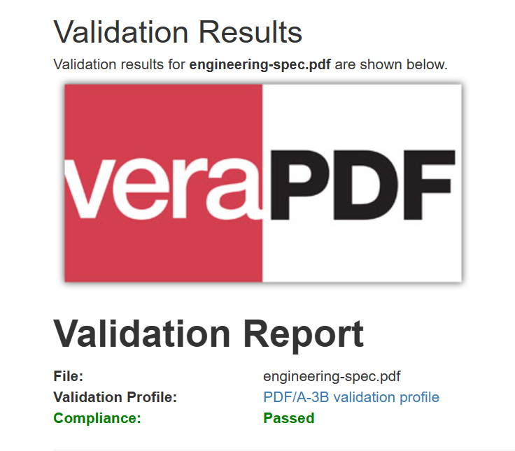 PDF/A conversion output comparison showing compliance metadata
