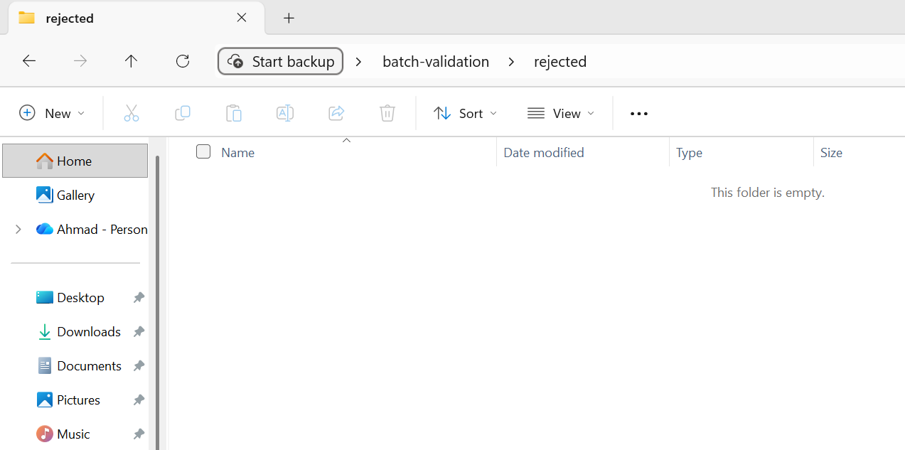 Folder structure showing validated directory with 5 files and empty errors directory