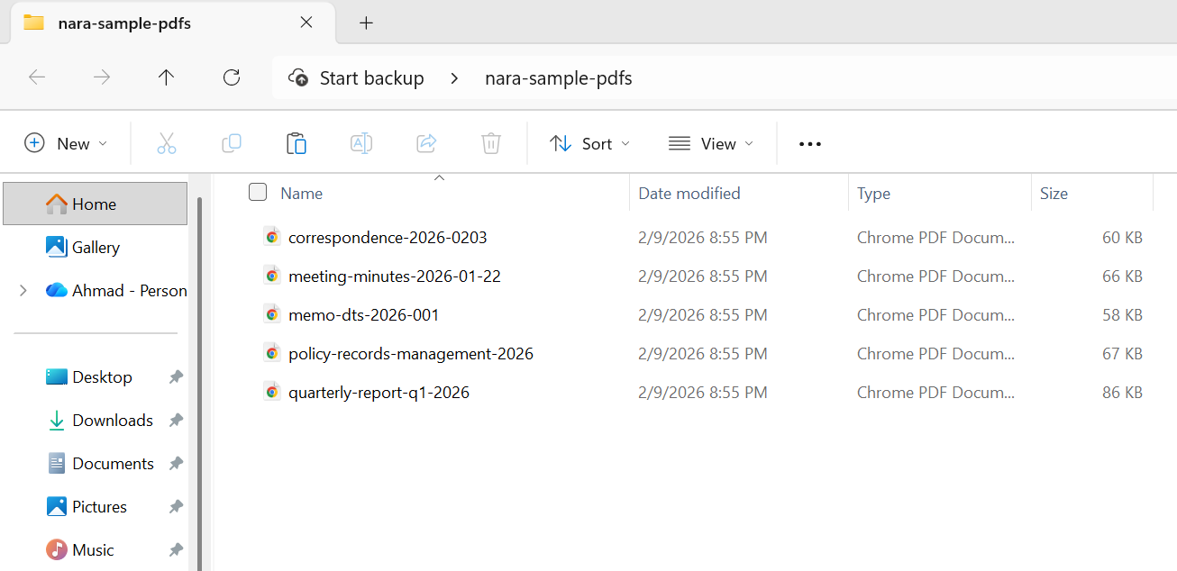 Agency records folder with 5 PDF files