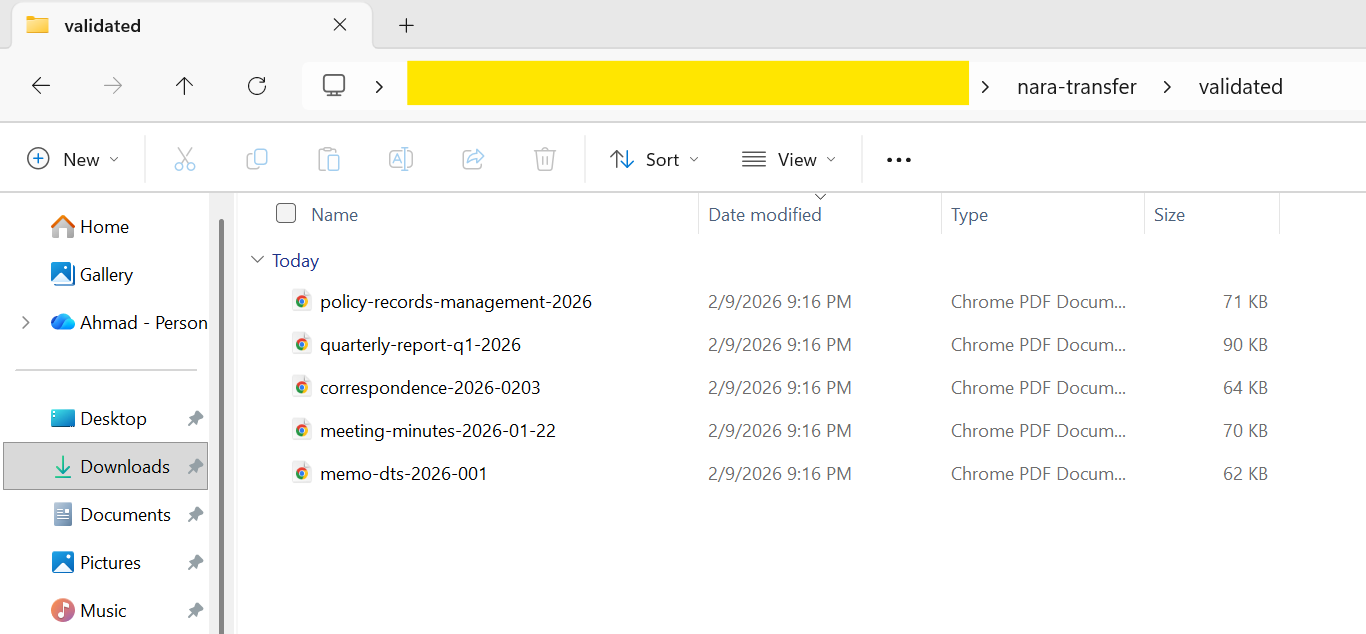 Validated folder with converted PDF/A files